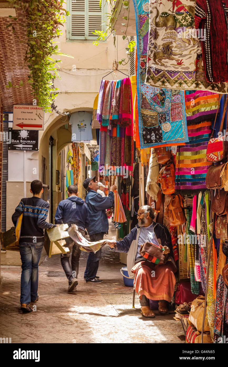 Souvenirs shop. Medina Grand Socco, the great souk, old city Tangier. Morocco Africa Stock Photo