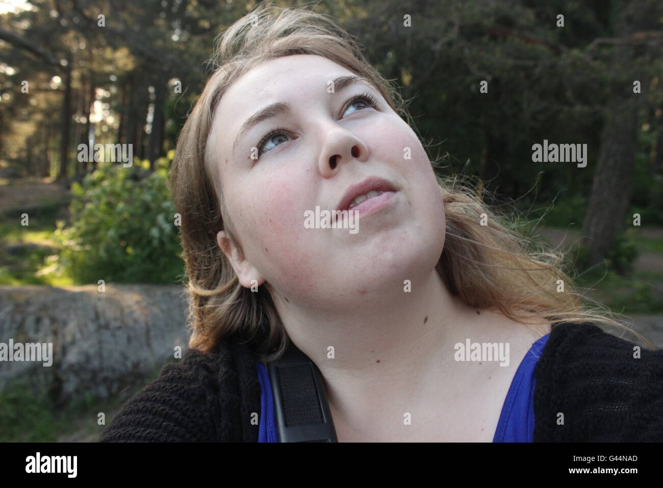 Norwegian girl in the woods Stock Photo