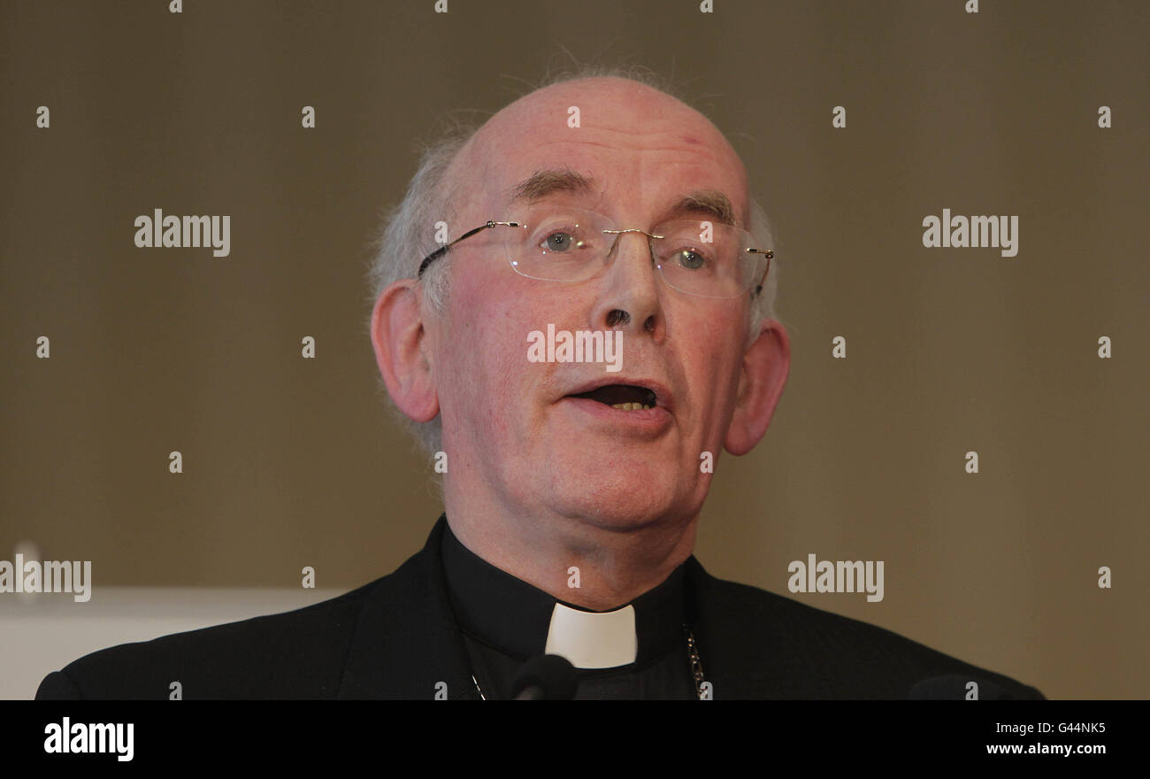 Cardinal Sean Brady Archbishop of Armagh, speaking at the RDS in Dublin for the launch of the International Eucharistic Congress which takes place in Ireland in June 2012. Stock Photo