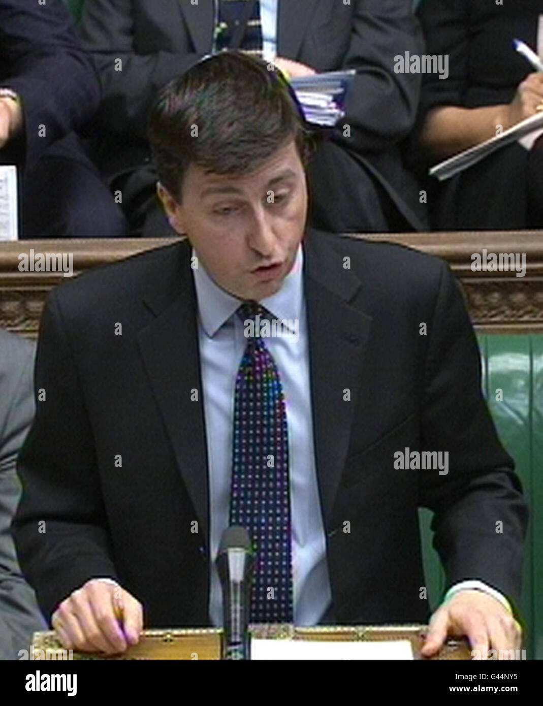 Shadow Foreign Secretary Douglas Alexander responds after Foreign Secretary William Hague delivered a statement to the House of Commons, London, on the diplomatic mission to Libya. Stock Photo