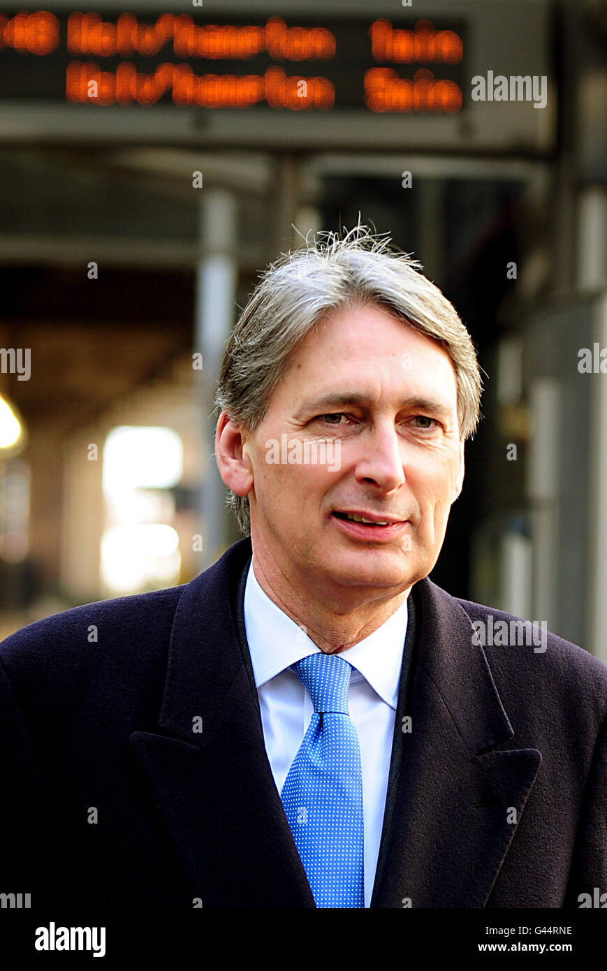 Secretary of State for Transport Philip Hammond is pictured at Snow Hill station in Birmingham. Campaign for Better Transport said today that the Government's plans for the HS2 high-speed rail project must not lead to less investment in the rest of the network. Its comments came ahead of a Government launch next week of consultation on HS2 which could cost around 33 billion if the section north of Birmingham goes ahead. Stock Photo