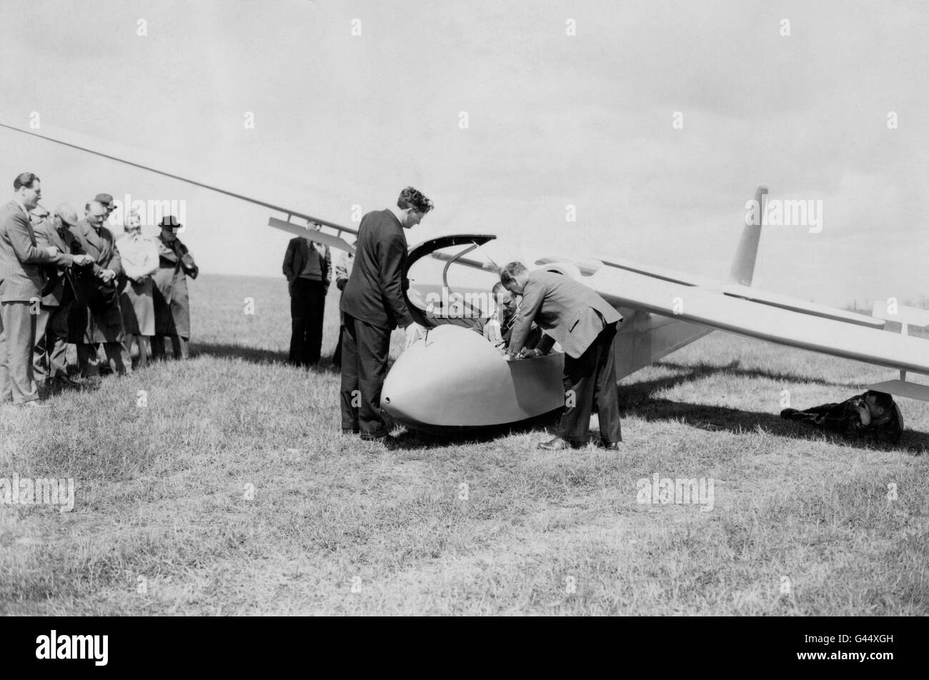 Royalty - Duke of Edinburgh's First Glider Flight - Nympsfield Stock Photo