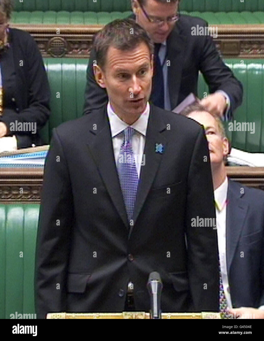 Culture Secretary Jeremy Hunt speaks during Culture, Olympics, Media and Sport Questions in the House of Commons, London. Mr Hunt has said he intends to accept News Corp's plans to spin off Sky News to address concerns over its planned takeover of BSkyB. Stock Photo