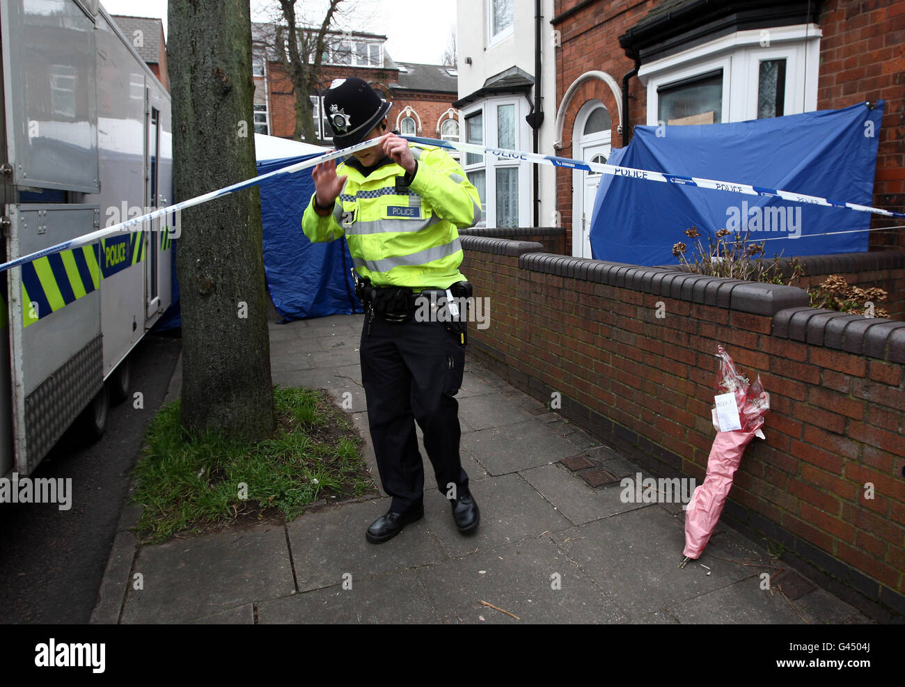 West Midlands Police at a house in Whateley Road, Handsworth, Birmingham, where the body of an 18-year-old woman has been discovered by police at a house where a man was due to be arrested on suspicion of fraud. PRESS ASSOCIATION Photo. Picture date: Thursday March 3, 2011. The teenager was found at around 11am yesterday. The woman's death is being treated as suspicious and two men, including a 20-year-old, have been arrested. Police could not confirm what the men had been arrested for. See PA story POLICE Teenager. Photo credit should read: David Jones/PA Wire Stock Photo
