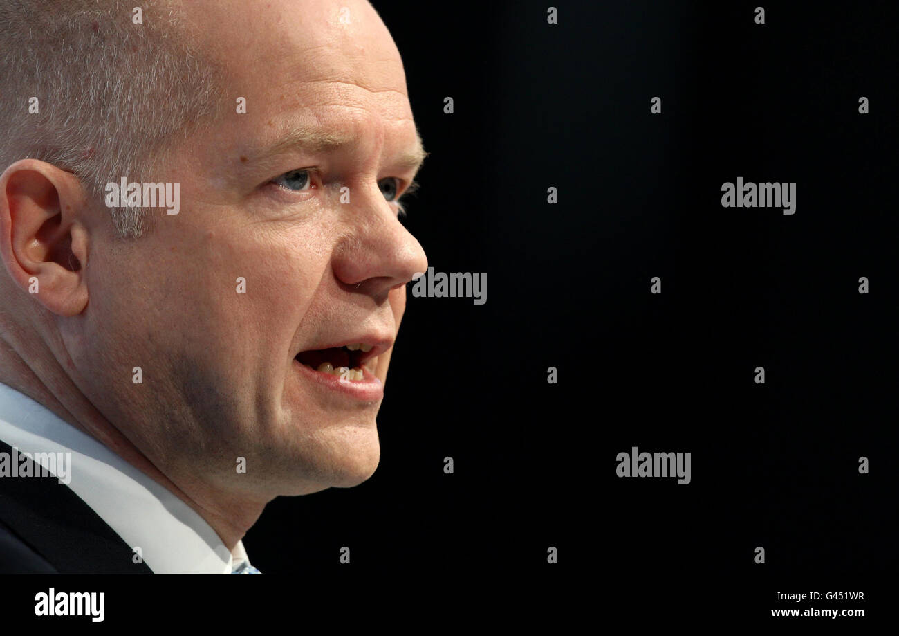 Foreign Secretary William Hague addresses the Conservative spring forum at the Welsh Conservative Conference in Cardiff. Stock Photo