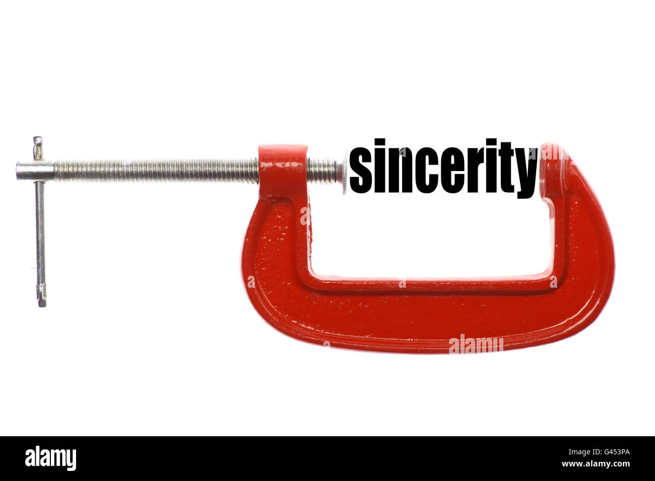 The word 'sincerity' is compressed with a vice. Stock Photo