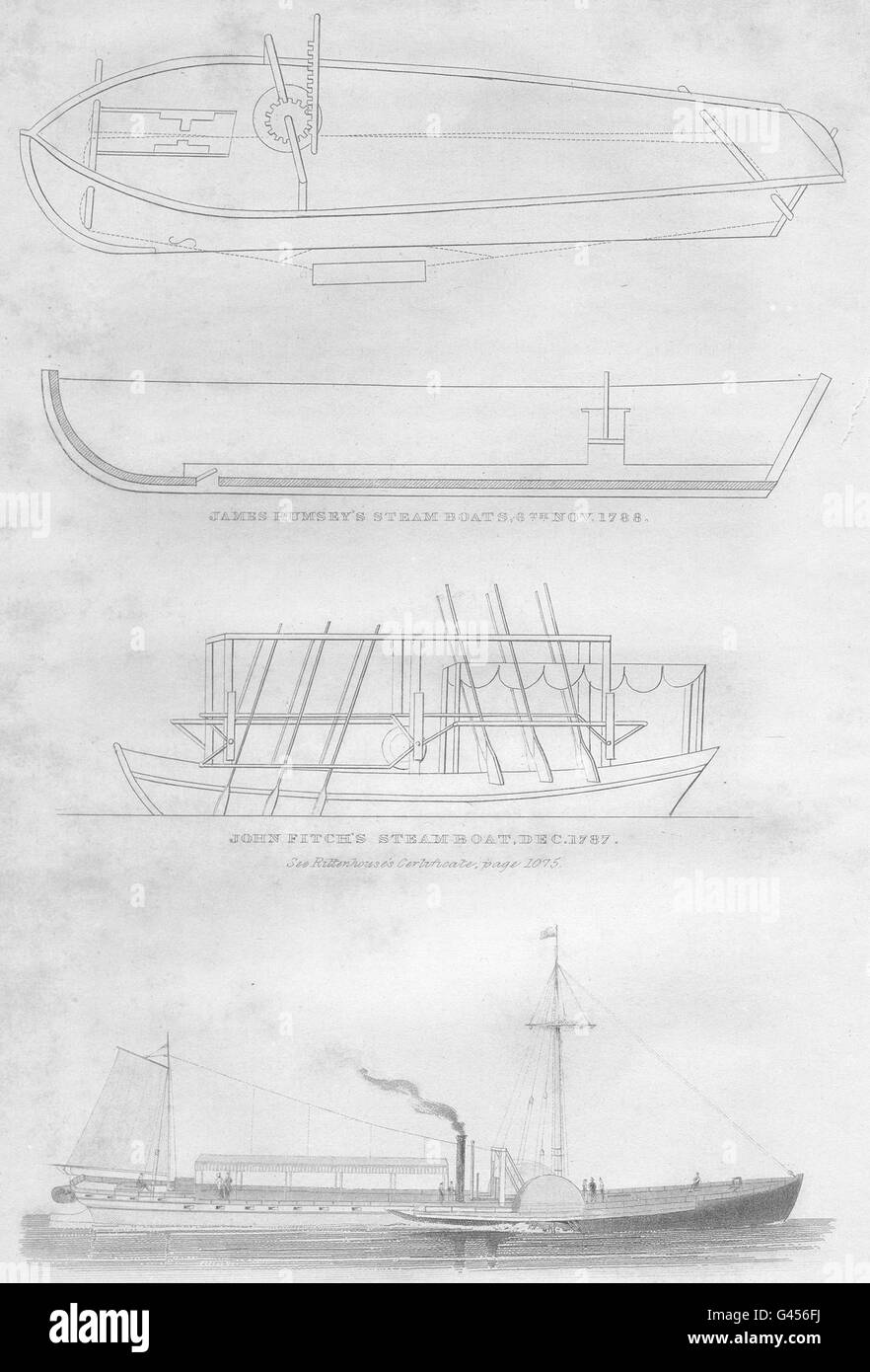 NY: James Rumsey boat, 1788; John Fitch 1787; Fulton Cleremont, 1807, 1849 Stock Photo