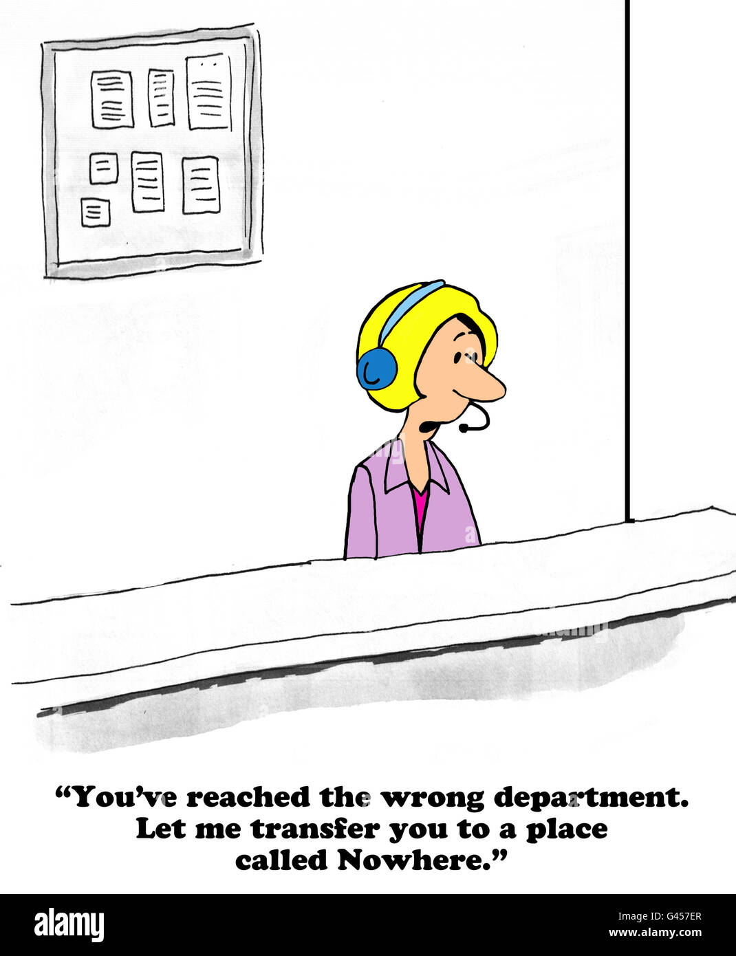 Business cartoon about a poor customer service representative. Stock Photo