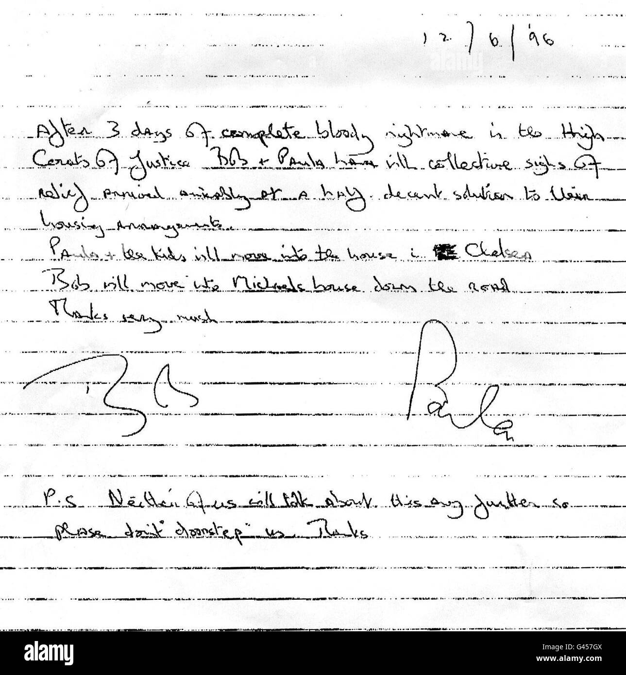 Geldof Yates Divorce Letter Stock Alamy