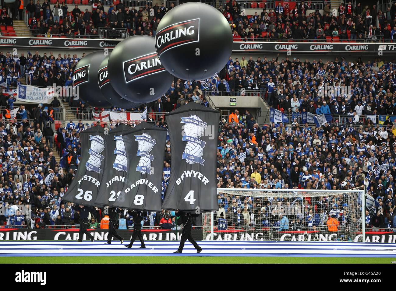Soccer - Carling Cup - Final - Arsenal v Birmingham City - Wembley Stadium. Carling balloons carry the names of players from the Birmingham City team Stock Photo