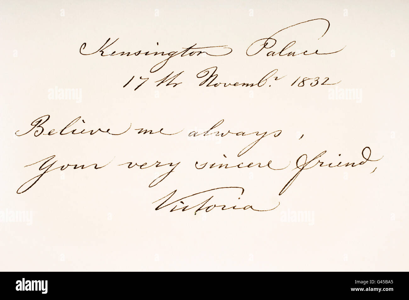 Victoria Maria Louisa, Duchess of Kent and Strathearn, 1786 to 1861.  Mother of Queen Victoria.  Hand writing sample. Stock Photo