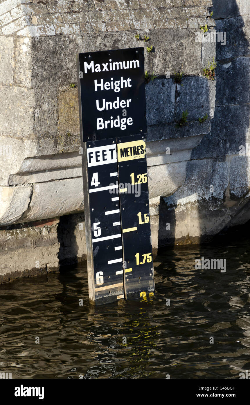 Depth gauge showing the clearance for boats under the old bridge at