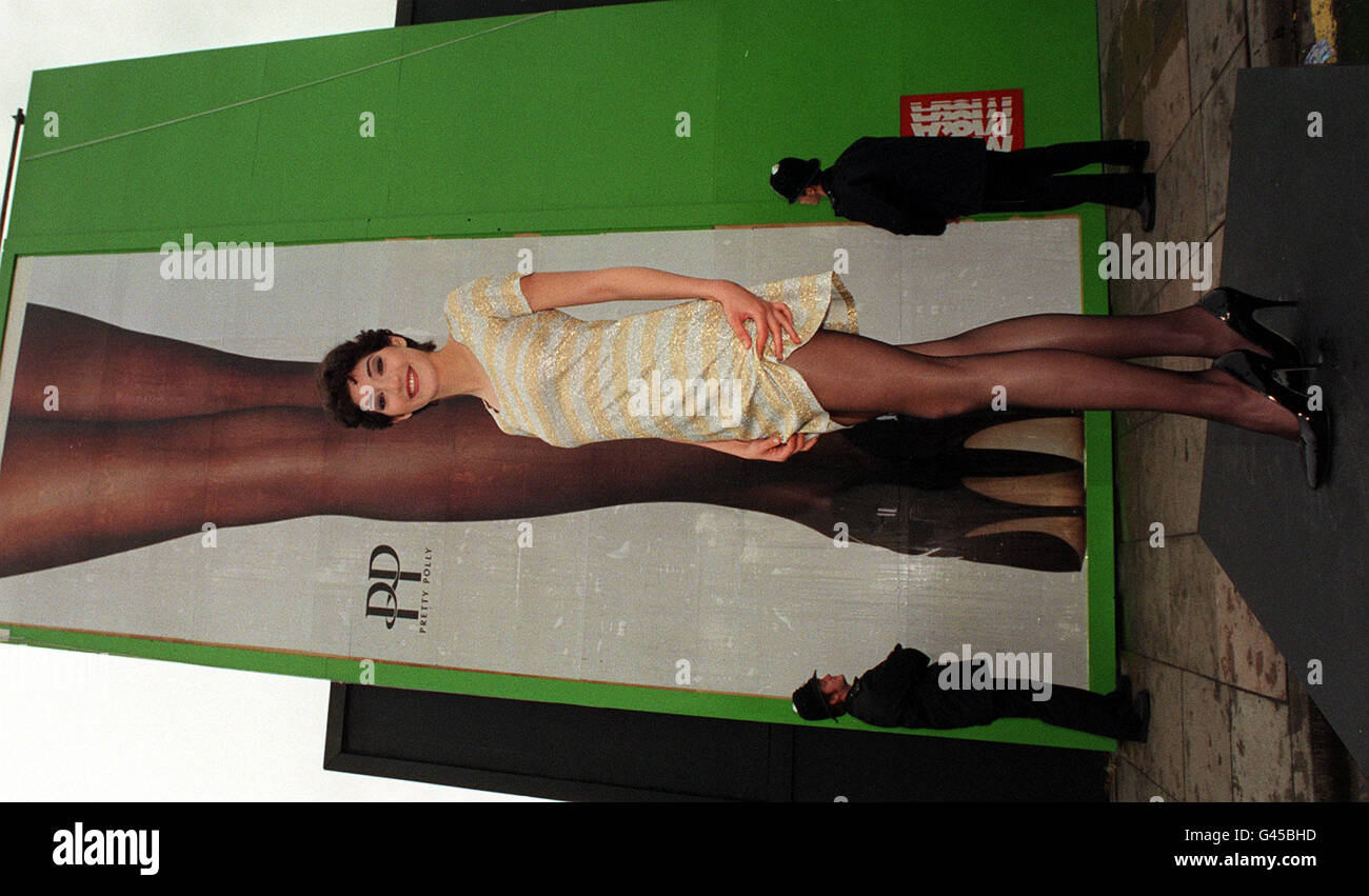 Supermodel Shebi displays her incredibly long legs in front of a 35-foot high advertising board in London today (Sun) to launch the Pretty Polly hosiery campaign. Watch for PA story. PHOTO BY MICHAEL STEPHENS/PA. Stock Photo