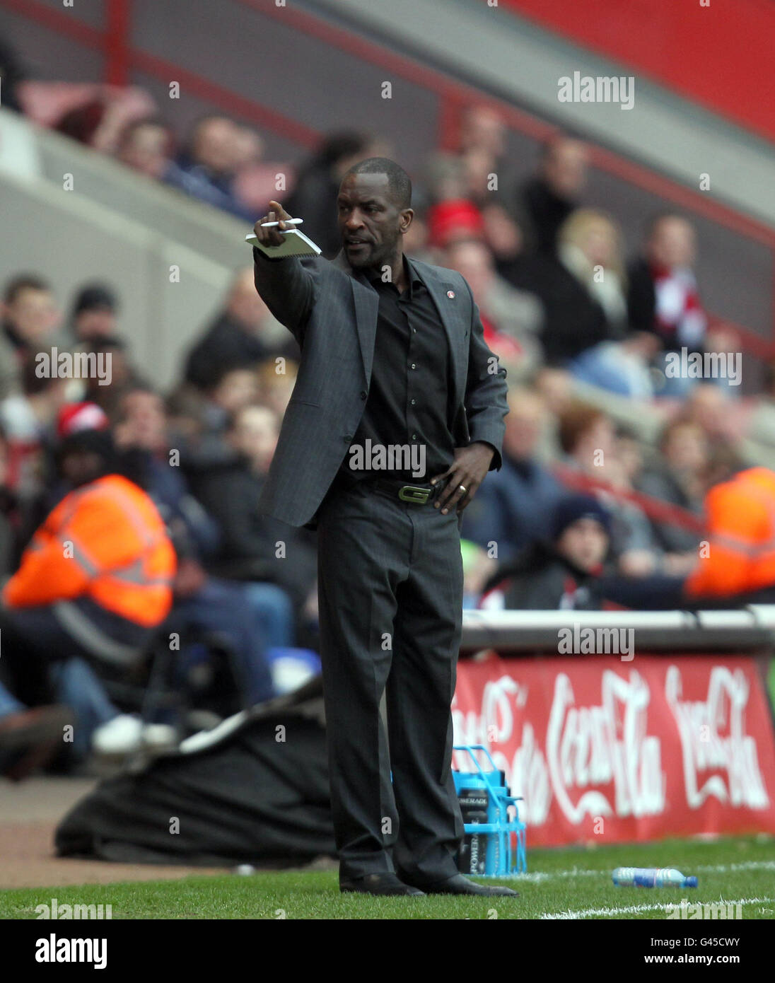 Charlton Athletic manager Chris Powell during the npower Football League One match at the Valley, Charlton. Stock Photo