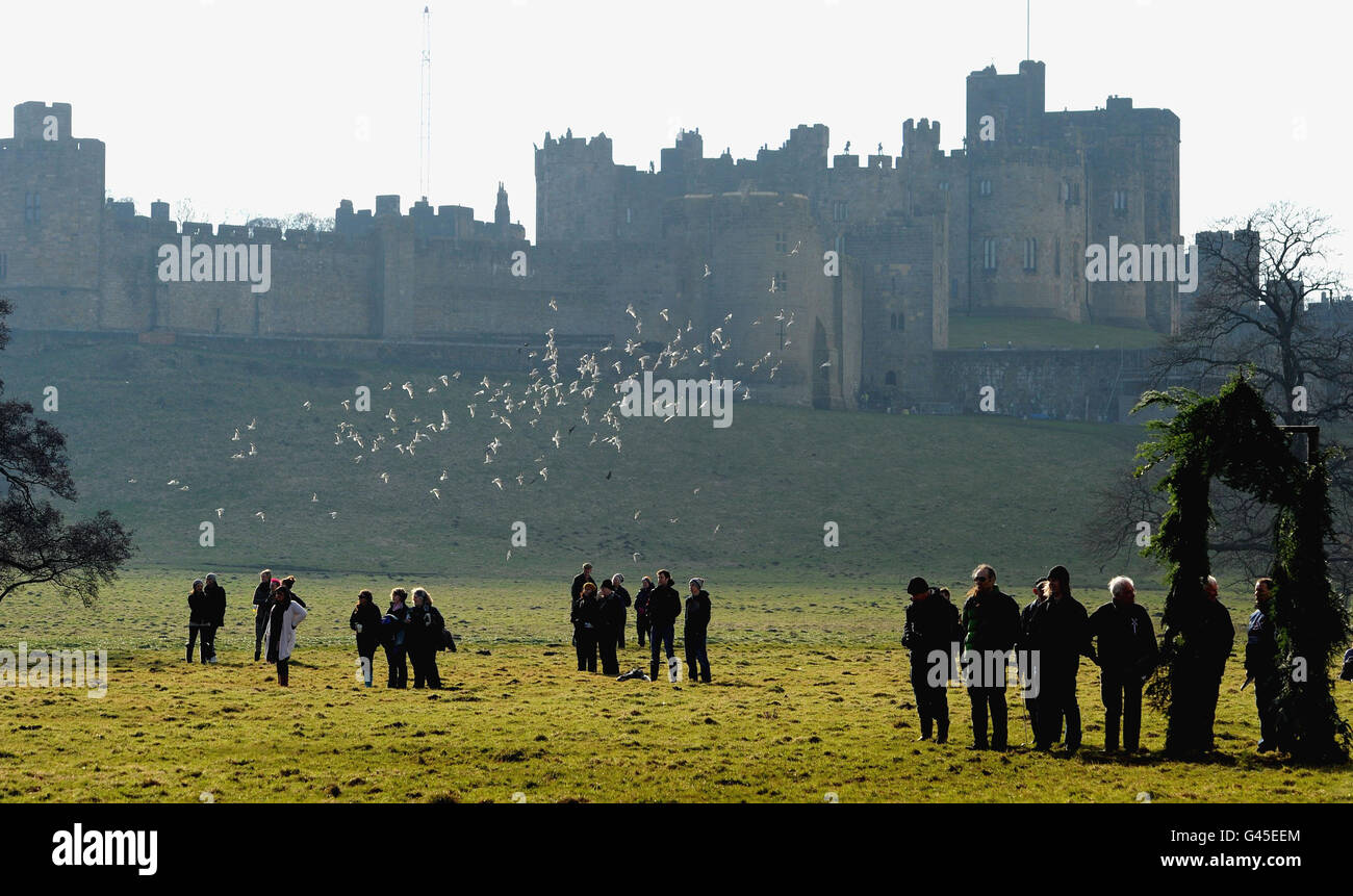 RETRANSMITTED CORRECTING BYLINE TO OWEN HUMPHREYS. People enjoy the traditional Shrove Tuesday Football match at Alnwick Castle in Northumberland. Stock Photo