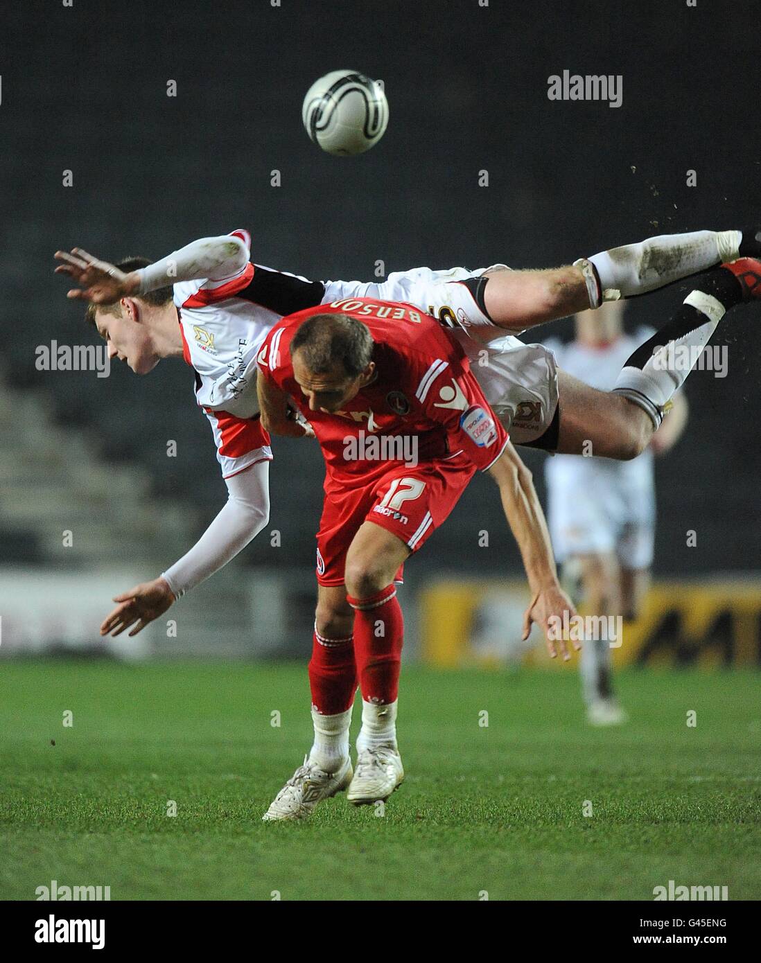 Milton Keynes Dons' Gary MacKenzie and Charlton Athletic's Paul Benson