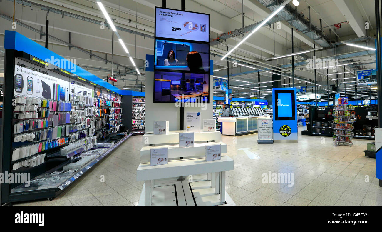 Europe Germany Hamburg Media Markt electronic appliances shop interior design Stock Photo