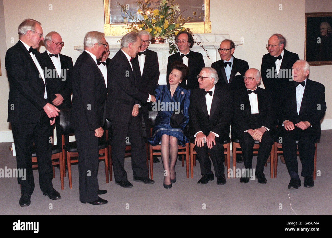 The Princess Royal speaks with guests attending the Nobel Laureates dinner in honour of Sir Harold Kato, winner of the 1996 Nobel Prize for Chemistry, at the Royal Society in London this evening (Wed). Photo by Stefan Rousseau/PA. WPA. Stock Photo