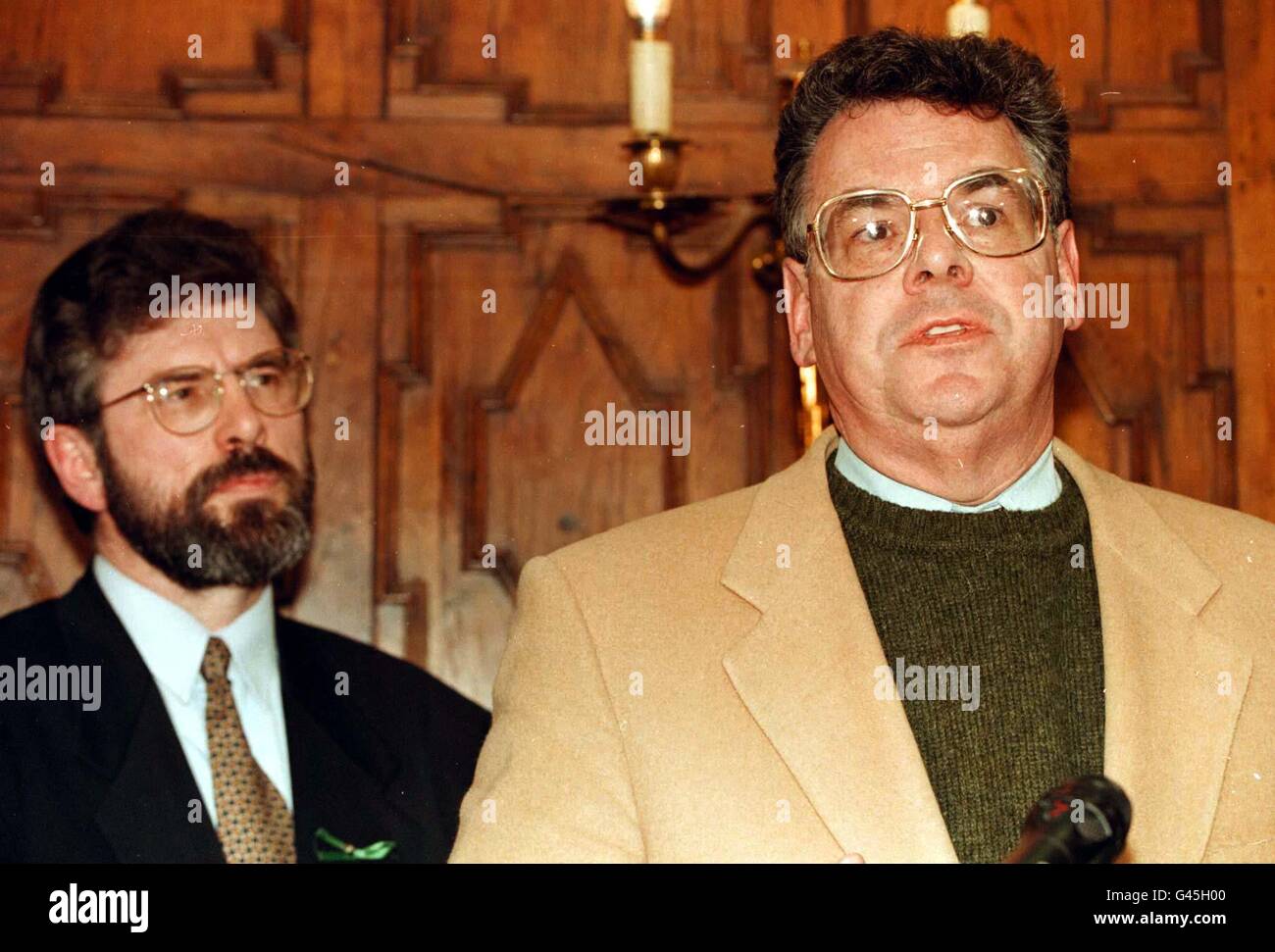 US Congressman Peter King (r) was among a number of American Congressmen who met local party leaders including Sinn Fein President Gerry Adams on their one day visit to Northern Ireland. Picture by Brian Little/PA Stock Photo