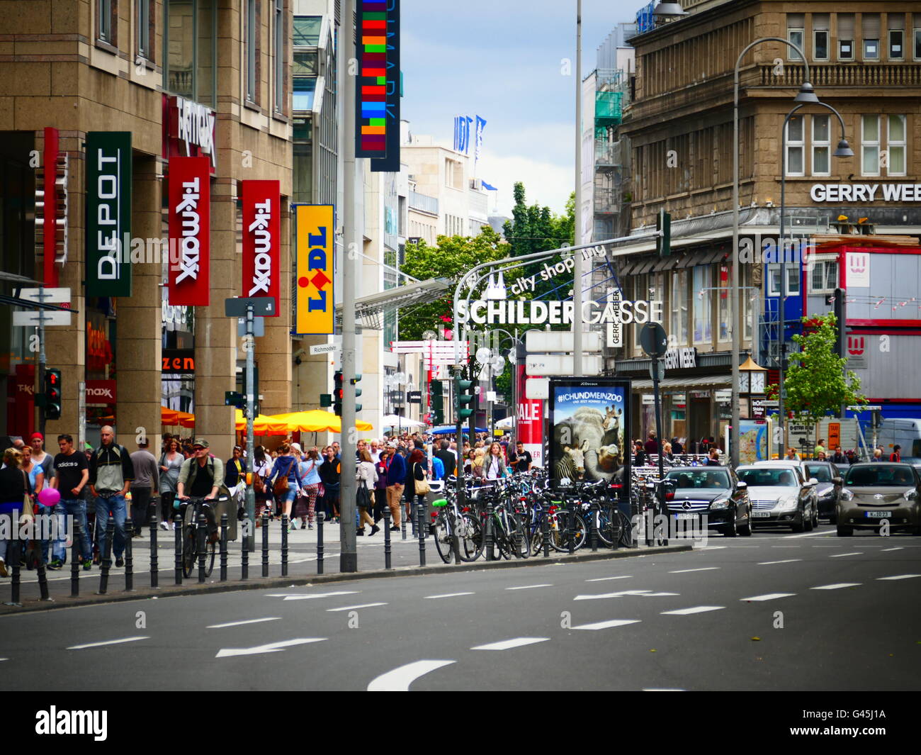 Europe Germany Cologne Koln Koeln Schilder gasse shopping street Stock Photo