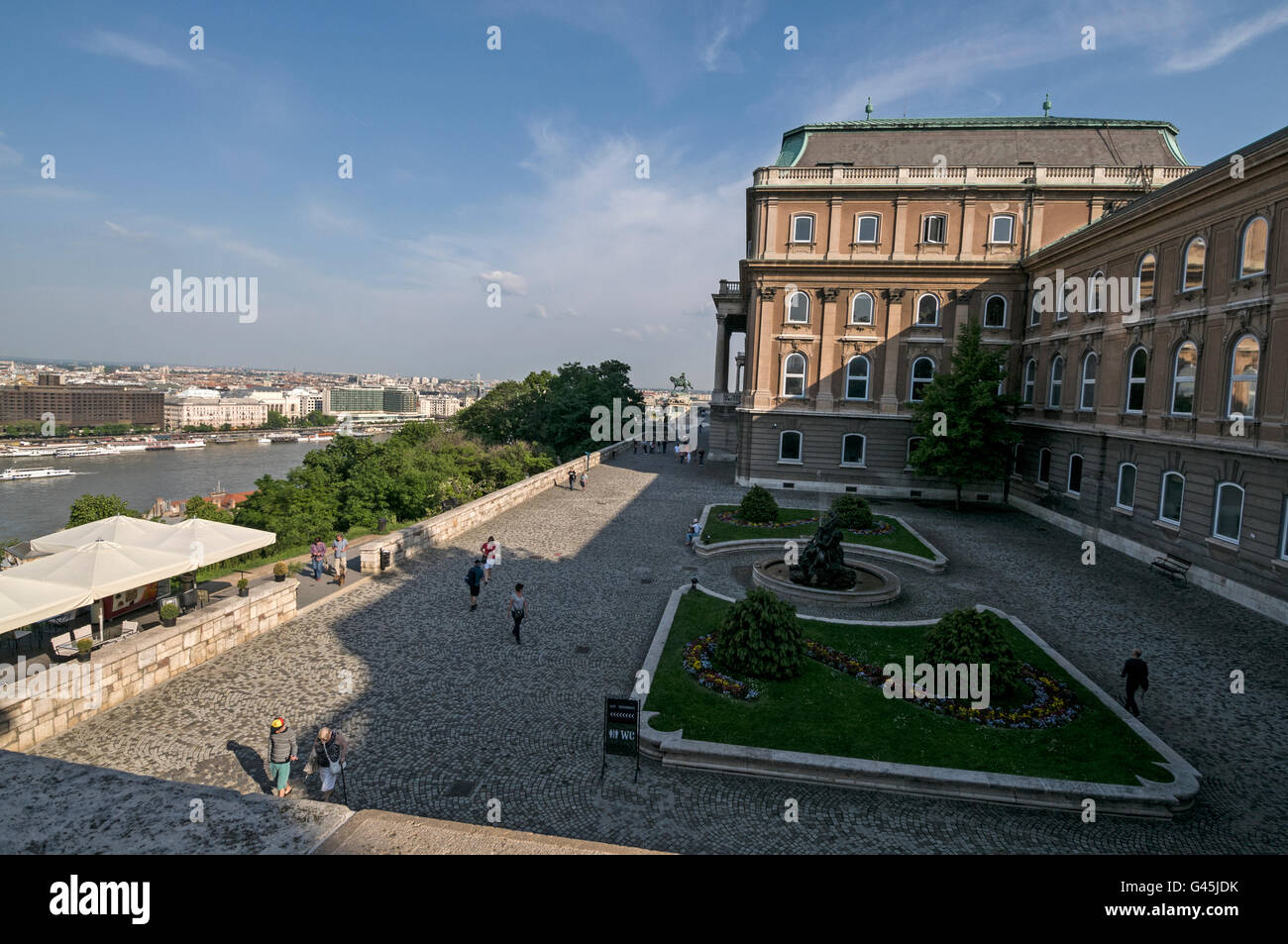 Budapest Terrace beside the former Royal Palace which is the Hungarian National Gallery on Buda Castle Hill in Budapest, Hungary. The National Galler Stock Photo