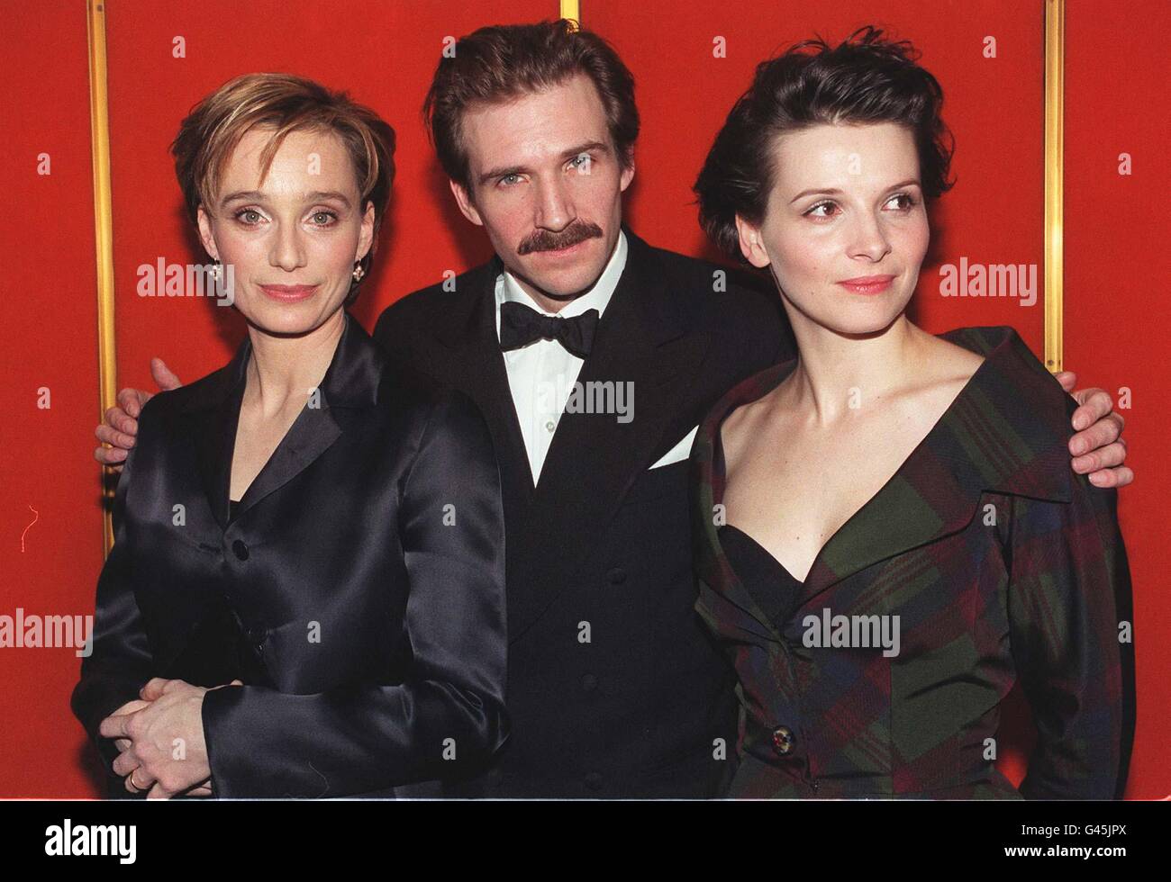 (L-R) Kristin Scott-Thomas, Ralph Fiennes and Juliette Binoche prepare ...