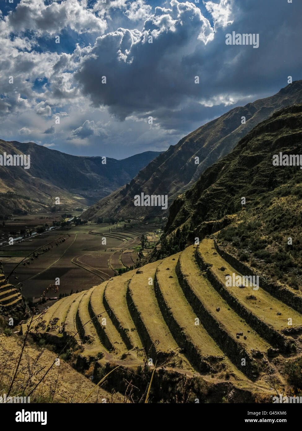 Agricultural terraces in the Sacred Valley of the Incas, Pisac, Peru Stock Photo