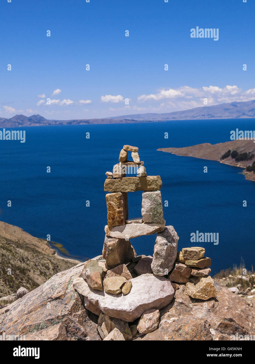 Stone structure in Isla del Sol, Titicaca Lake Stock Photo