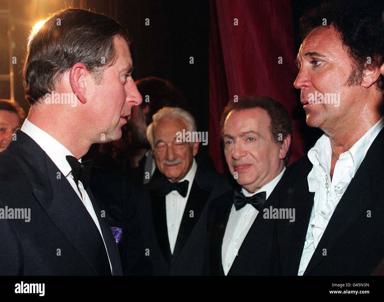 The Prince of Wales (left) met with Welsh singer Tom Jones who was appearing at The Royal Variety Performance at the Dominion Theatre in London tonight (Monday). Photo by Sean Dempsey/PA (WPA Rota) Stock Photo