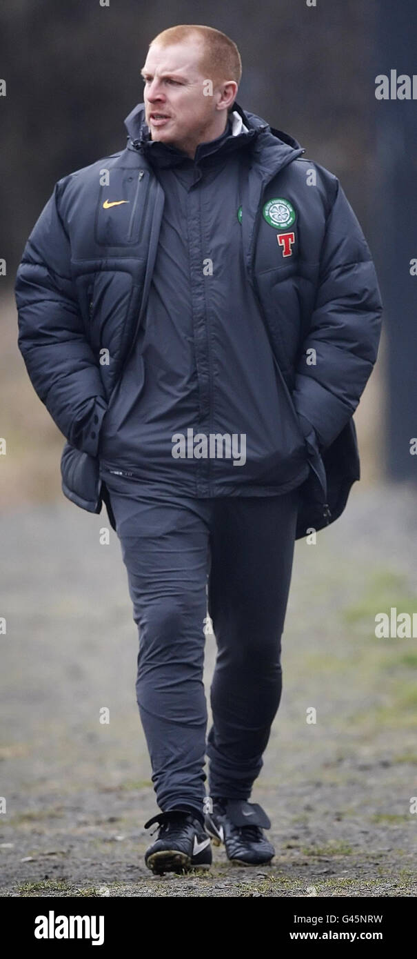 Celtic Manager Neil Lennon during a training session at Barrowfield Training Ground, Glasgow. Stock Photo