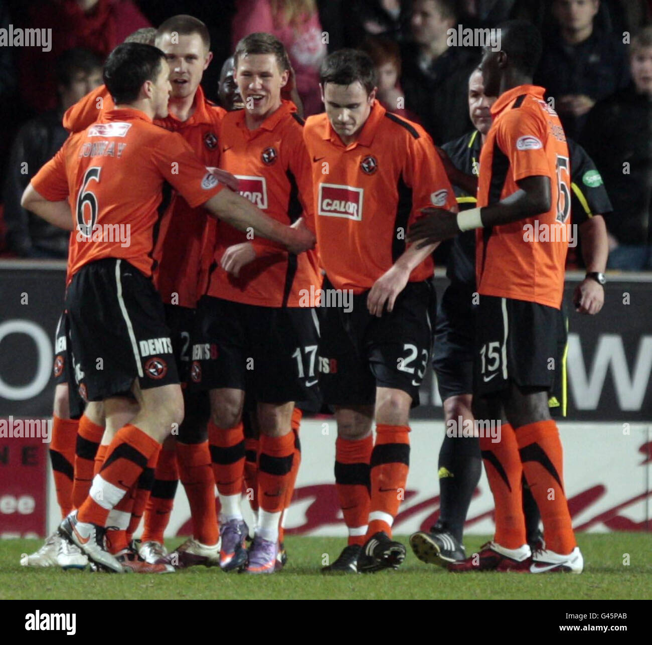 Dundee United's Barry Douglas (number 17) celebrates his goal during the Clydesdale Bank Scottish Premier League match at Tannadice Park, Dundee. Stock Photo