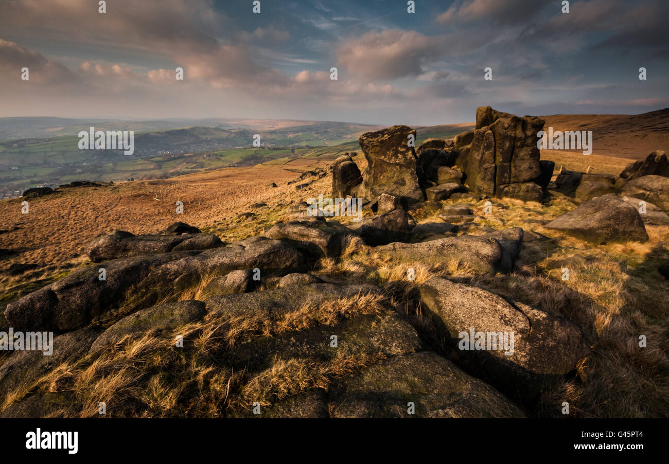 Kinder Stones, Pots and pans hill, Greenfield Saddleworth, UK Stock