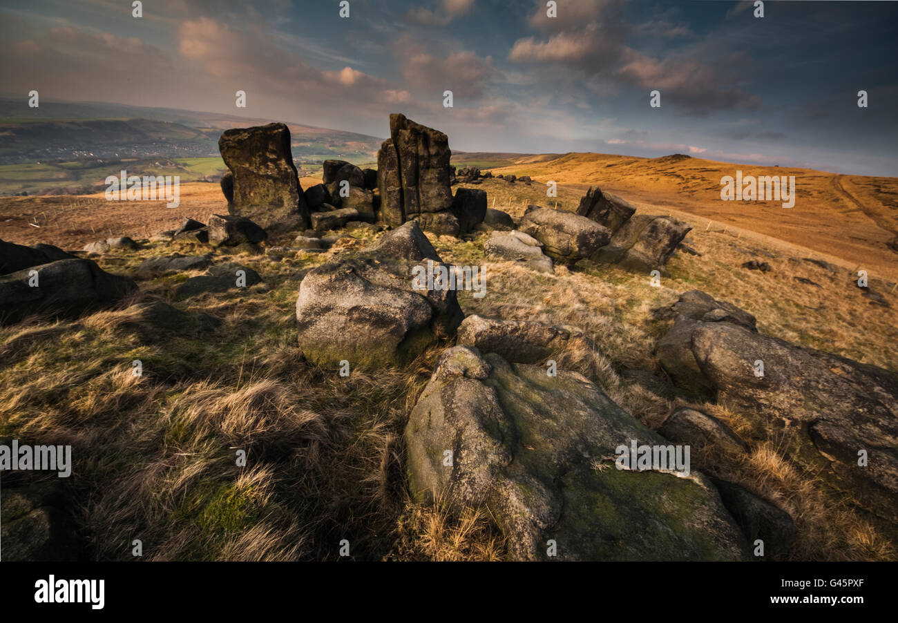 Kinder Stones, Pots and pans hill, Greenfield Saddleworth, UK Stock