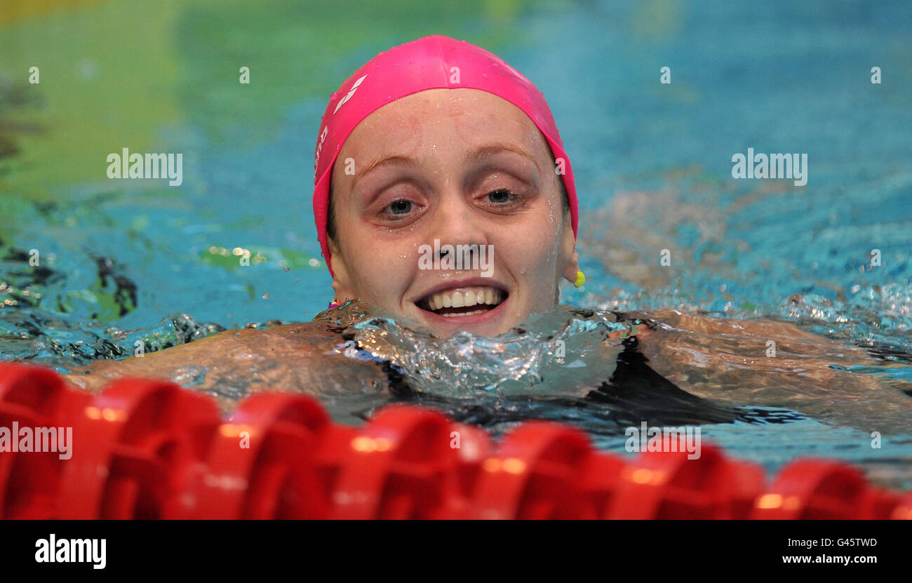 Francesca Halsall after winning her heat of the Womens 50m Freestyle during the British Gas Swimming Championships at the Manchester Aquatic Centre, Manchester. Stock Photo