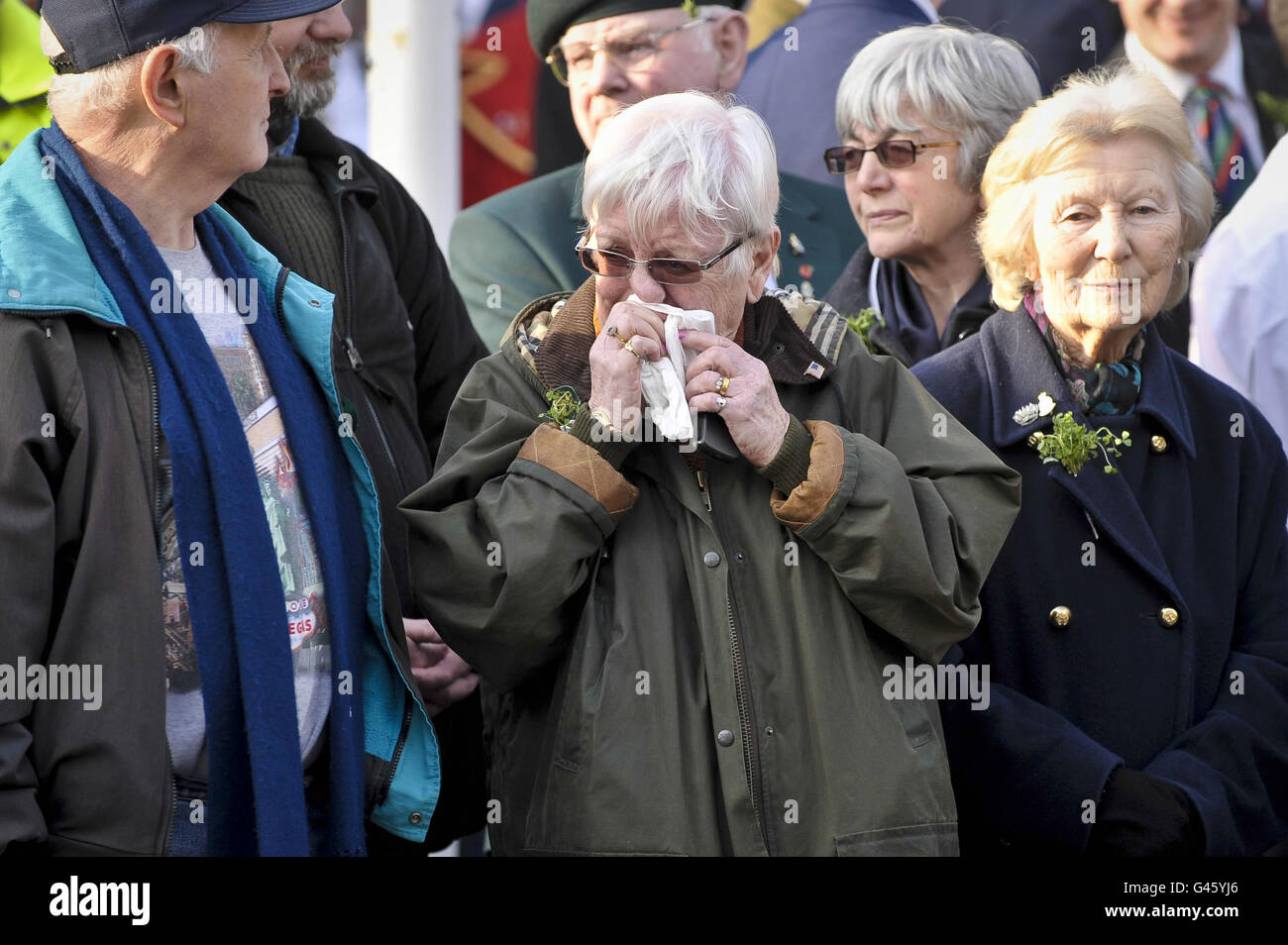 Members of the public wait for the repatriation of Corporal Stephen McKee of the Royal Irish Regiment, through Wootton Bassett. Stock Photo