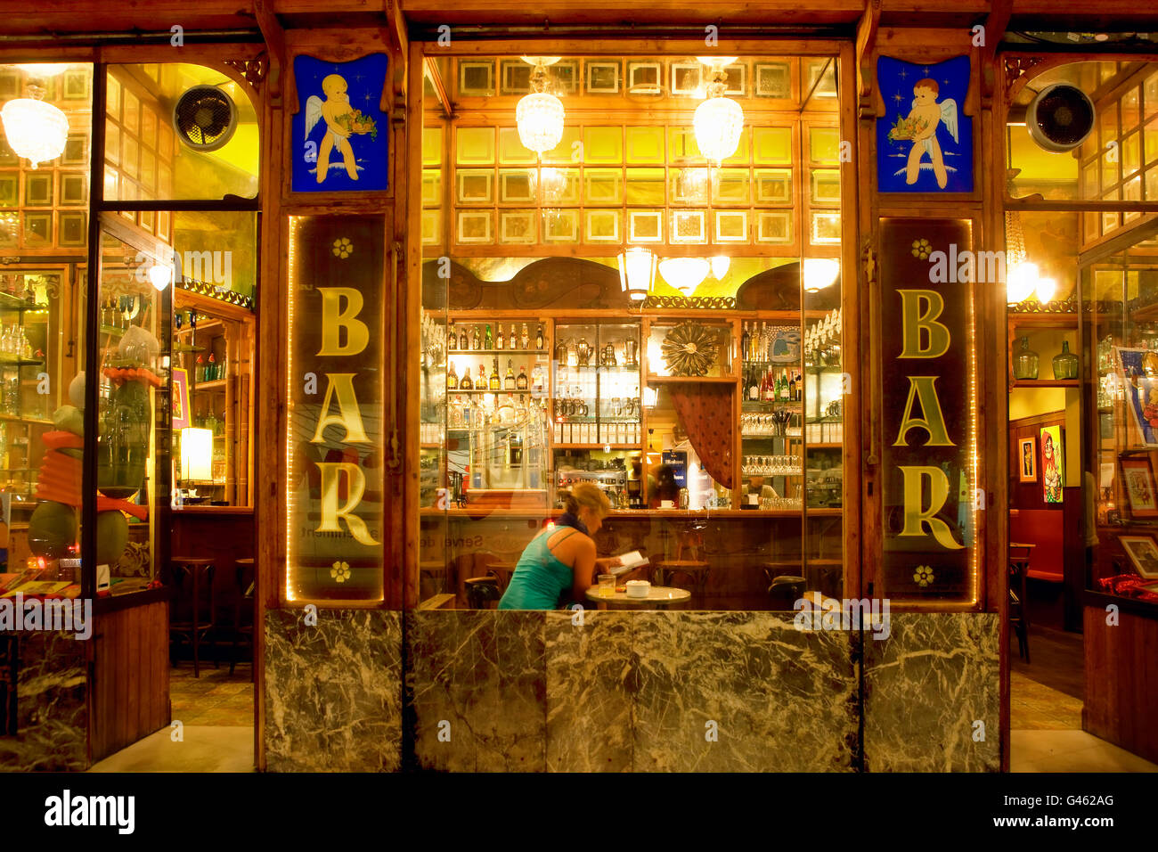 Cafe in the El raval district in Barcelona Stock Photo