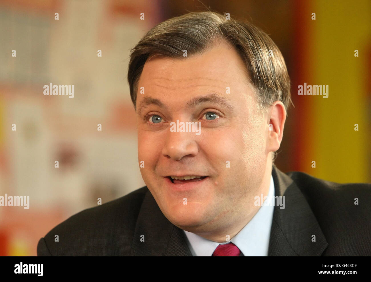 Shadow Chancellor Ed Balls records his response to the budget at the Coin Street Neighbourhood Centre, in Waterloo, central London. Stock Photo