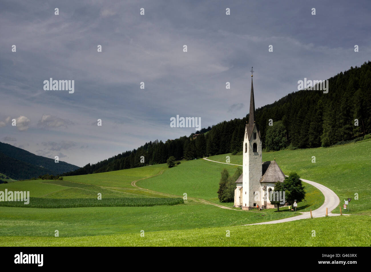 Saint Magdalina church near Villabassa in the Italian Dolomites Stock Photo