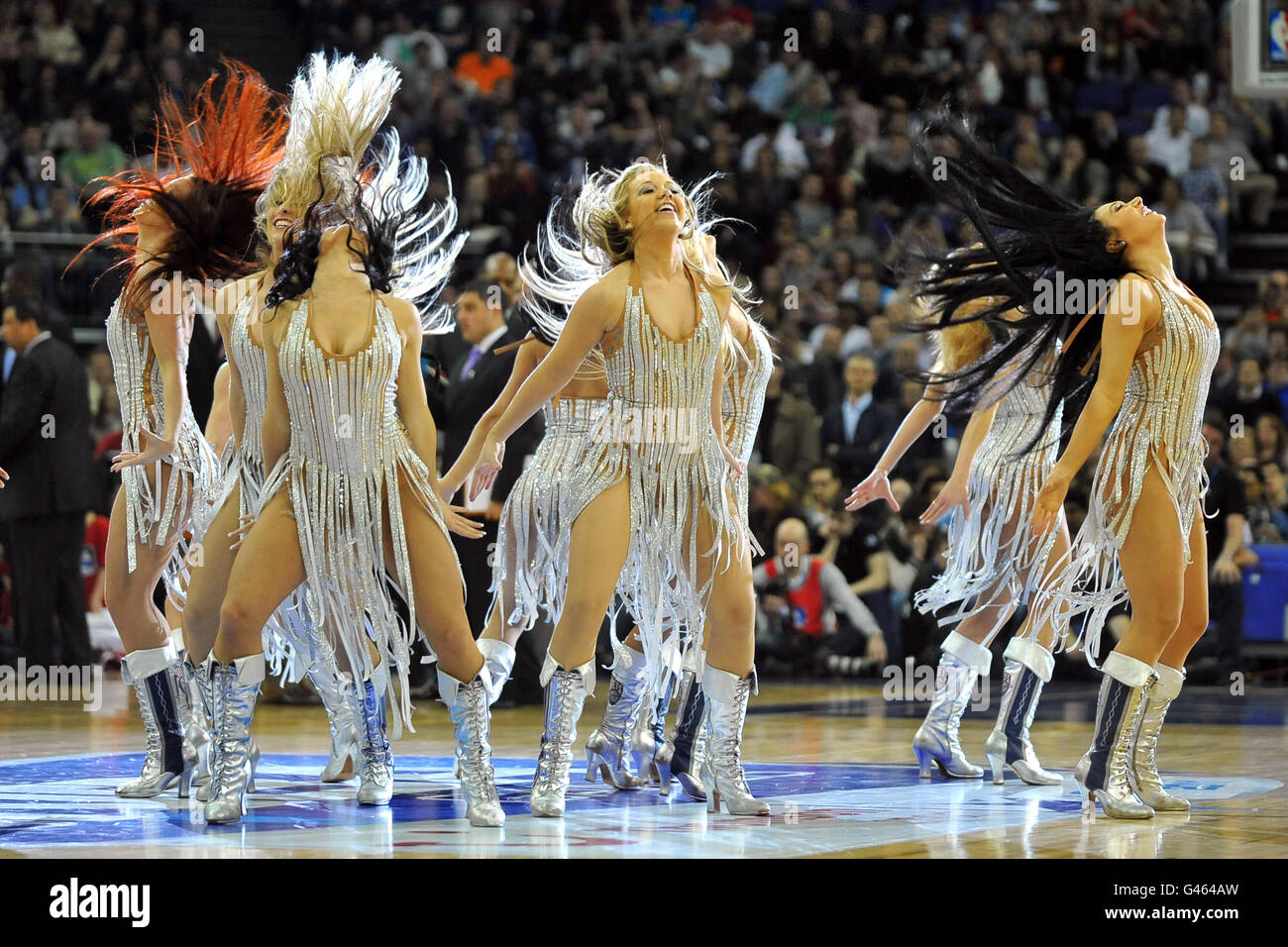 Basketball - NBA - Game One - New Jersey Nets v Toronto Raptors - o2 Arena. Cheerleaders perform for the fans Stock Photo