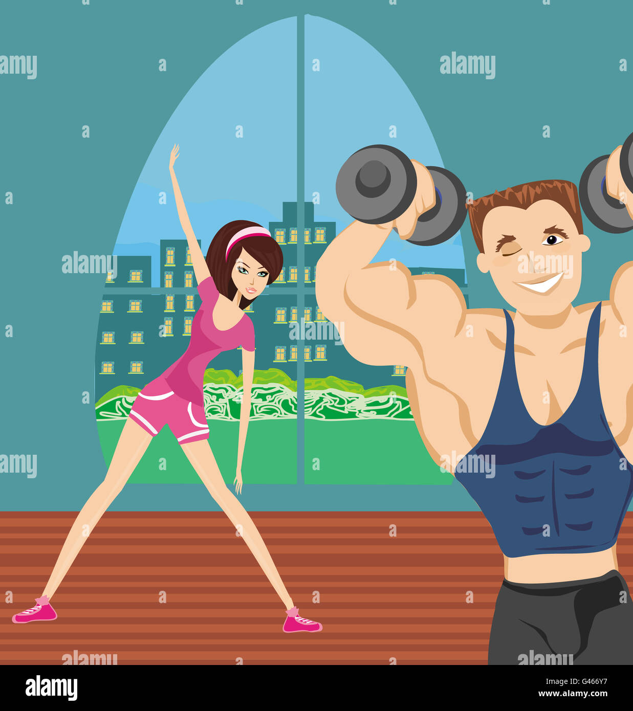 man and woman exercises in the gym Stock Photo - Alamy