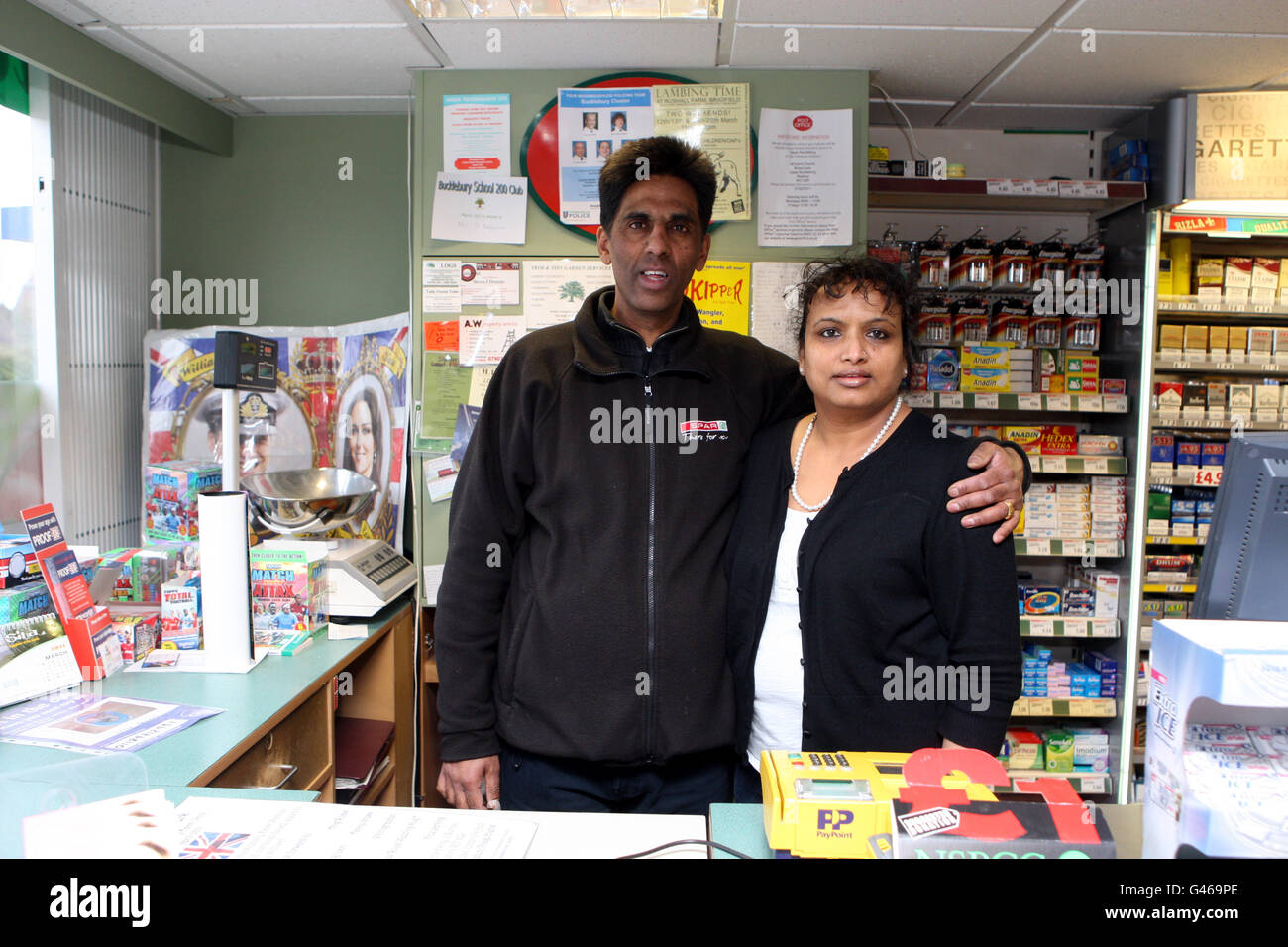 Hasmukh and Chandrika Shingadia who run the Peach's Strore in Upper Bucklebury, Berkshire Stock