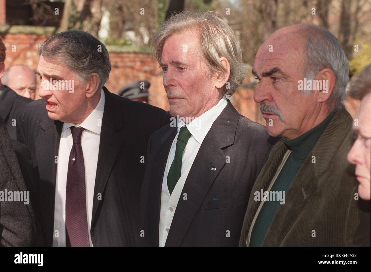 Actors (l to r) James Villiers, Peter O'Toole and Sean Connery stand
