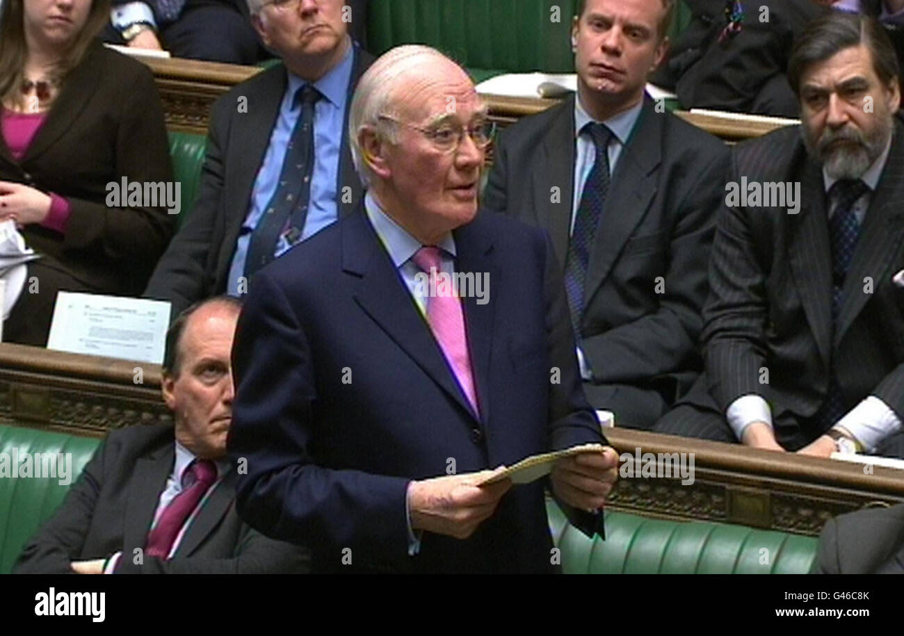 Menzies Campbell addresses the House of Commons where MPs debated military action taken against Libya. Stock Photo