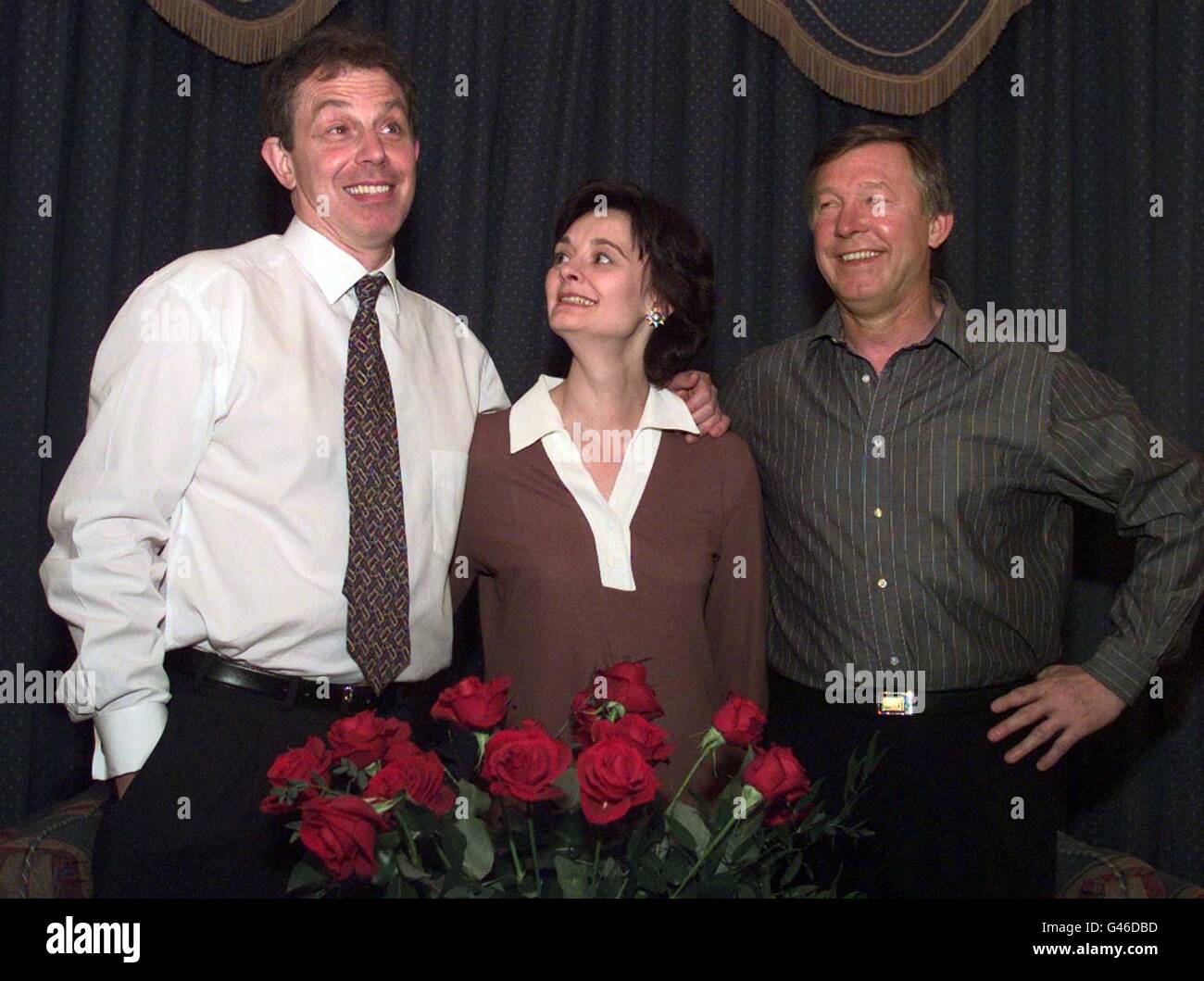 Labour leader Tony Blair and his wife Cherie Booth meet with Alex