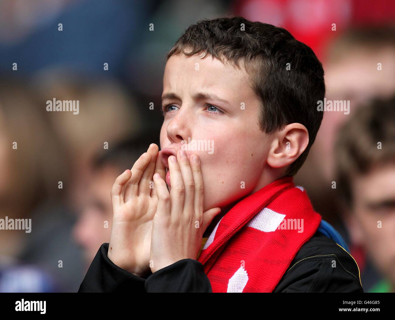 Soccer - UEFA Euro 2012 - Qualifying - Group G - Wales v England - Millennium Stadium. A young football fan shows support for his team. Stock Photo