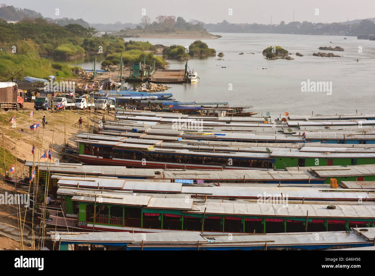 Huay Xai pier from where depart the slow boats to Luang Prabang - capital of Bokeo province Laos Stock Photo