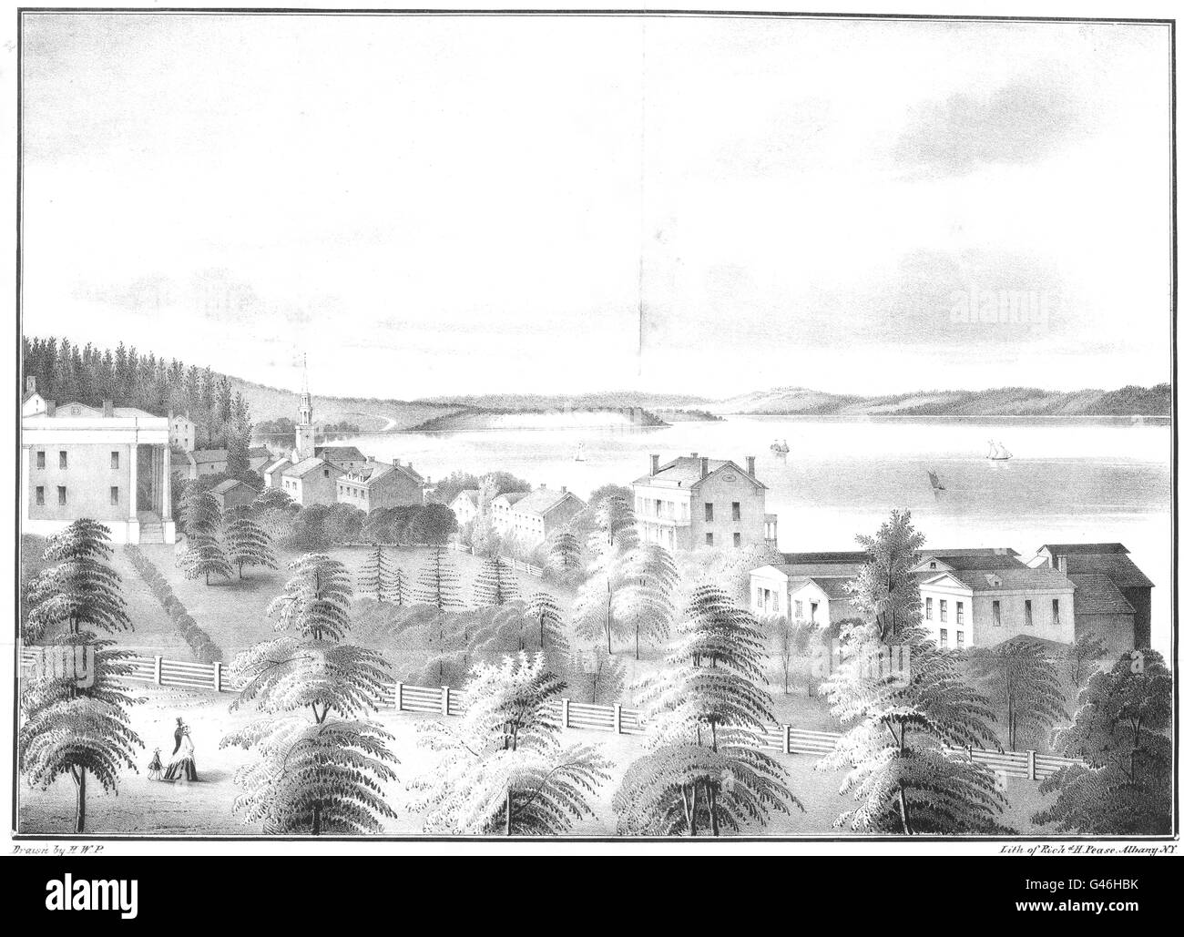 NEW YORK STATE: Aurora, N. Y. from the North Poplars 1848, antique print 1850 Stock Photo