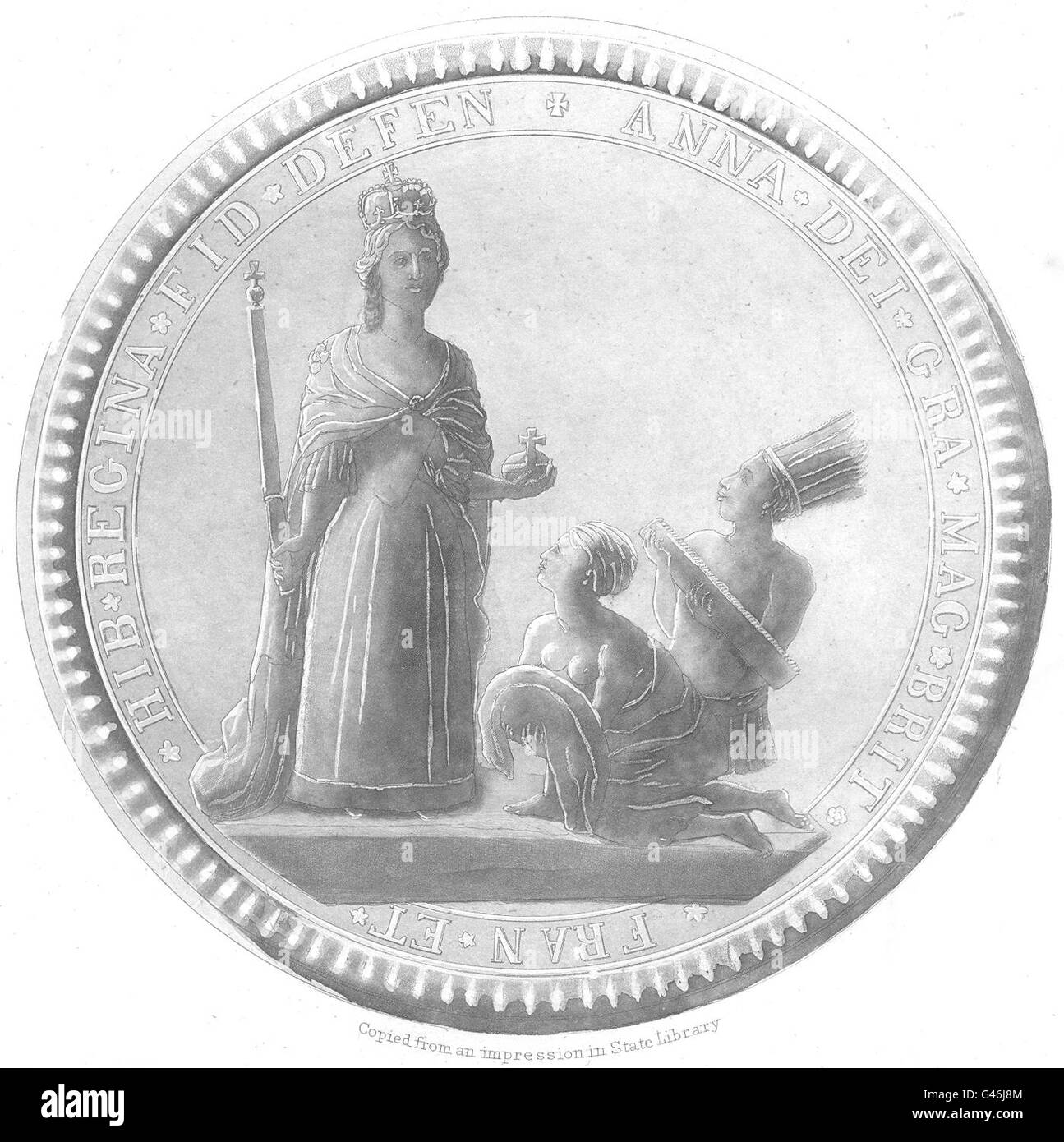 NEW YORK STATE: Great Seal of the Province of New York 1710 to 1718-front, 1851 Stock Photo