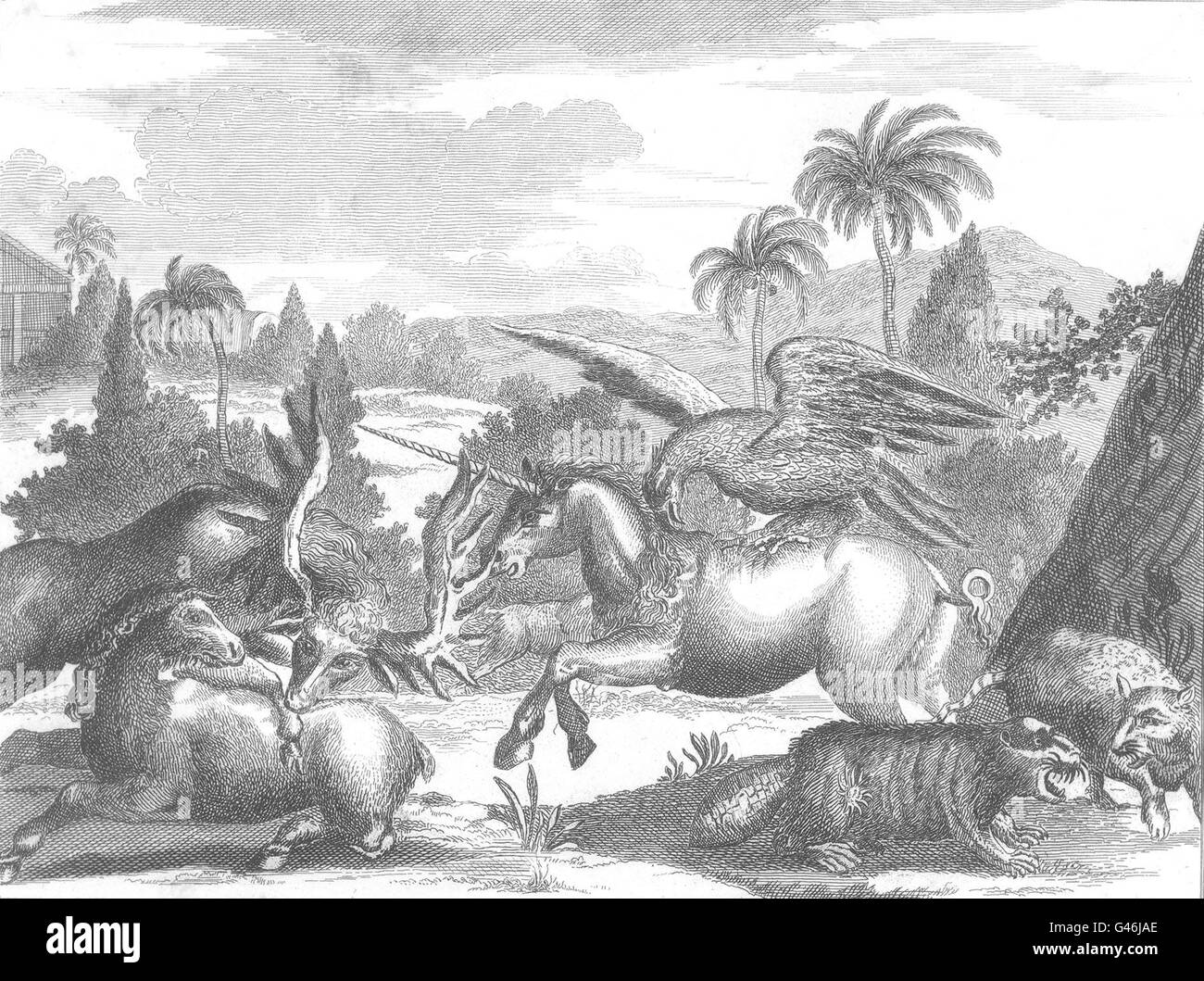 NEW YORK STATE: Wild Animals of New Netherland. Unicorn., antique print 1851 Stock Photo