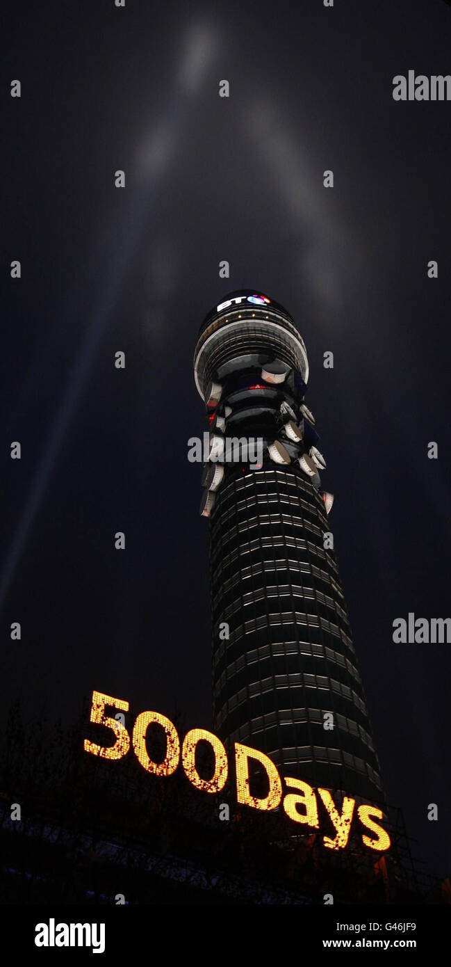Countdown Tower A view of the BT Tower in London to mark the 500 days countdown to the ...